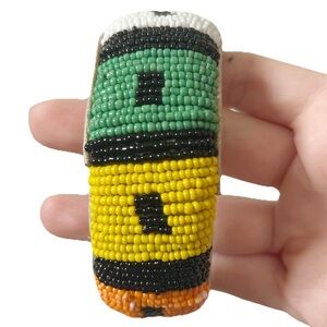 Handmade African Beaded Bracelet Bangle Green Yellow Orange White Black Leather